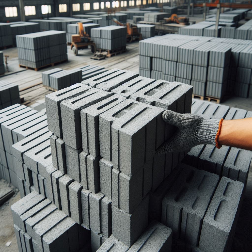Pile of cement blocks at manufacturing site. AI-powered MaintWiz CMMS optimizes inventory, enhances efficiency, and reduces downtime.